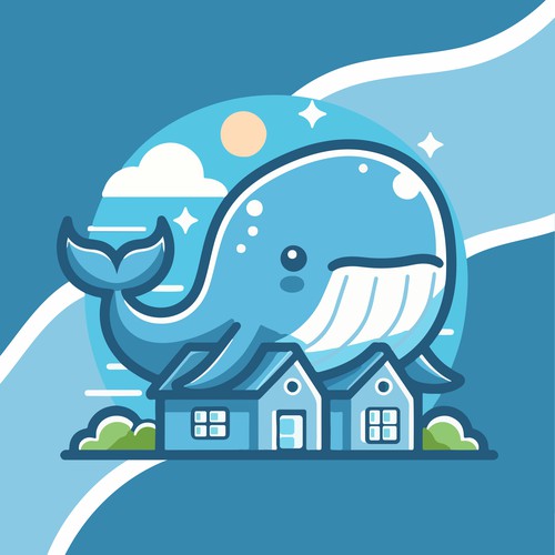 Cartoon whale mascot logo