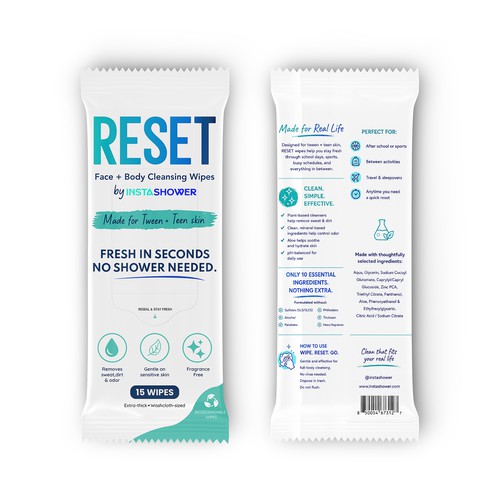 Modern Packaging Design for Tween + Teen Hygiene Brand (RESET Wipes)