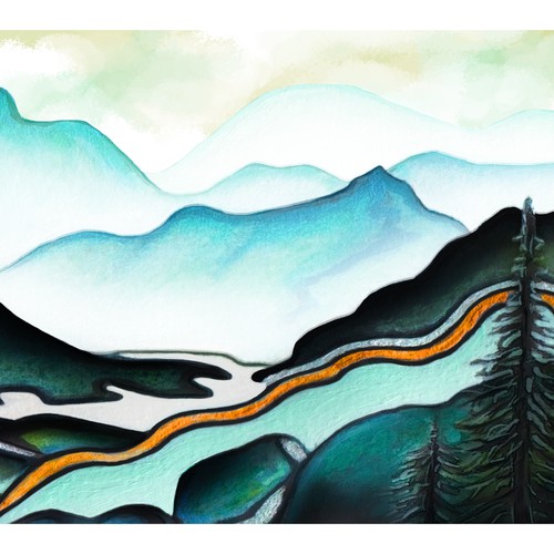 Watercolor Mountain Nature Scene