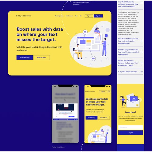Winning Stylish Landing Page Redesign for EasyUserTest with Branding in mind