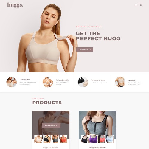 Huggs sport bra website design