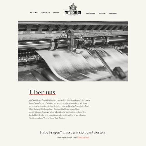 Homepage concept for print shop