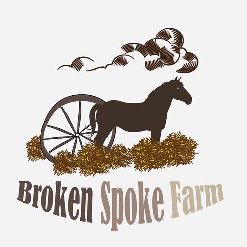 Capture multiple farm animals/activities into one Logo for "Broken Spoke Farm"