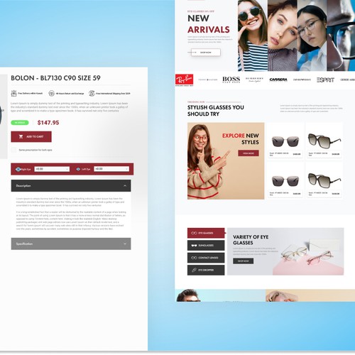 Website designs and development for Eyewear company