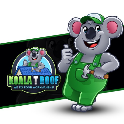 Lovable Koala Logo Mascot for roofing contractors specializing in roof repairs and replacements