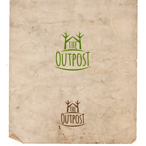 logo for The Outpost, a rustic, woodsy, log cabin LOGO