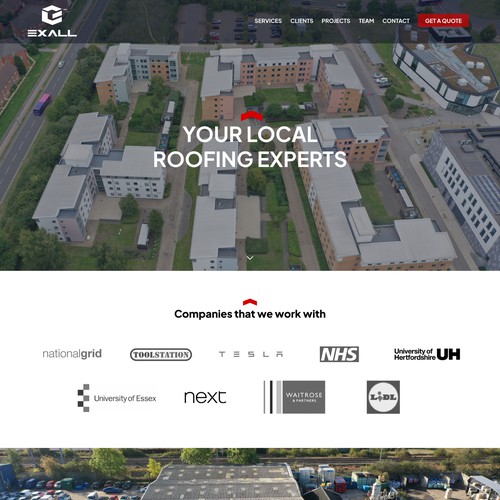 Homepage design for commercial roofing company