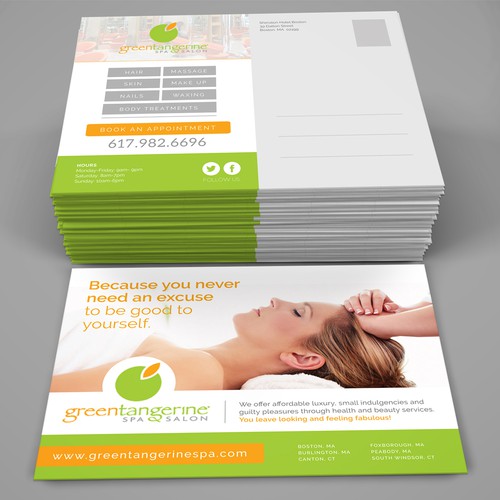 Minimalist Postcard Design for Green Tangerine Spa and Salon