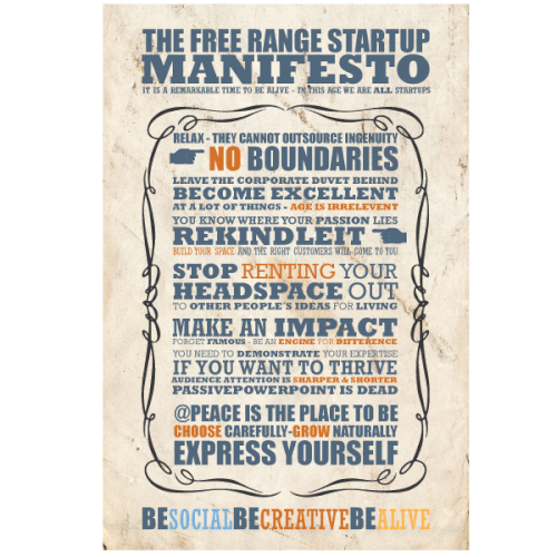 Design the poster which launches the Free Range Startup movement