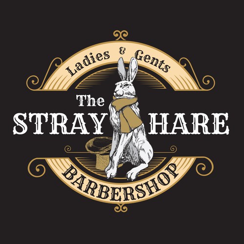 Vintage, pub like barbershop with Hare Illustration