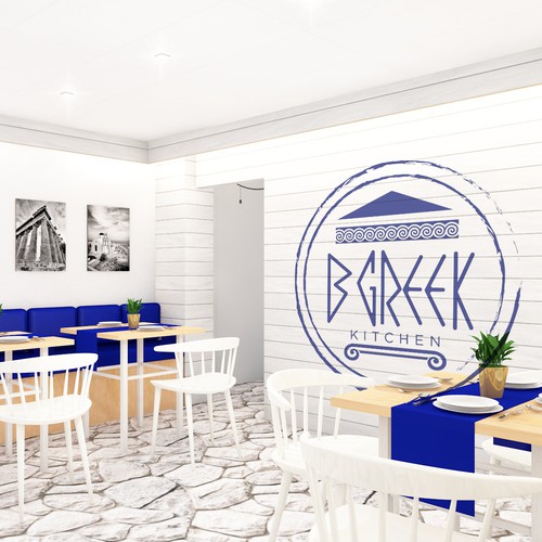 Interior design of greek restaurant