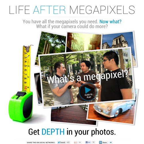 "Life After Megapixels" campaign landing page. Design for cool new smartphone camera!