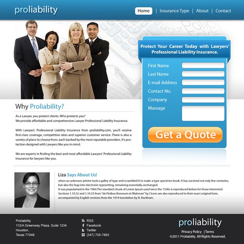 Landing Page design for Proliability.com