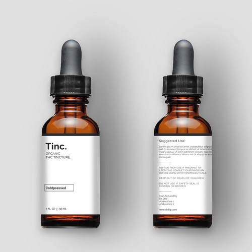 Label Proposal for a clean, clinical, and modern looking Cannabis Tincture