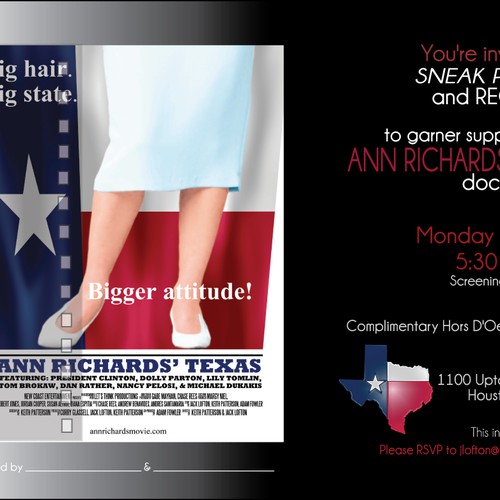 Invitation for Screening and Reception for the Ann Richards Movie