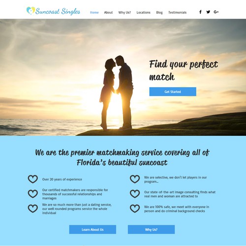 Landing page concept for Love matchmaking business