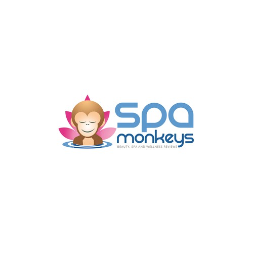 Create a cute, adorable mascot logo for Spa Monkeys