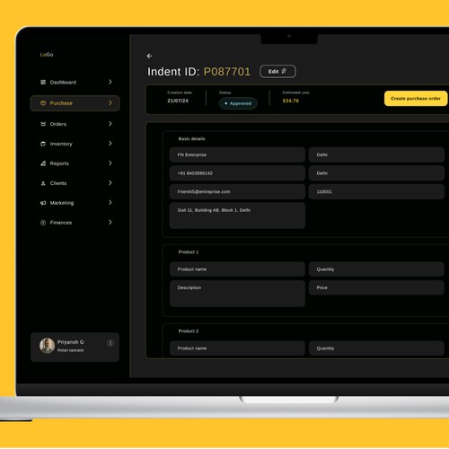 Purchase Indent creation flow