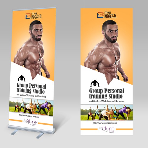 An attractive, high-energy, roll - up banner to be displayed in a Group Personal training Studio