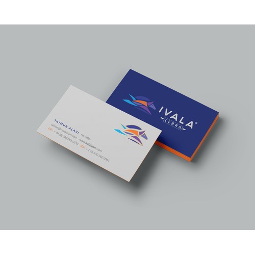 Blue-white velvet business cards for Ivala Learn