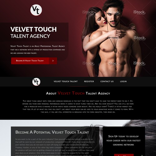 $475 winning entry!! Homepage desgn for velvettouchtalent.com