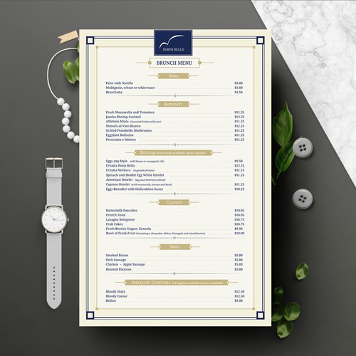 Menu Design for Italian Restaurant