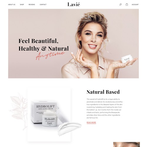 Landing page for cosmetics brand