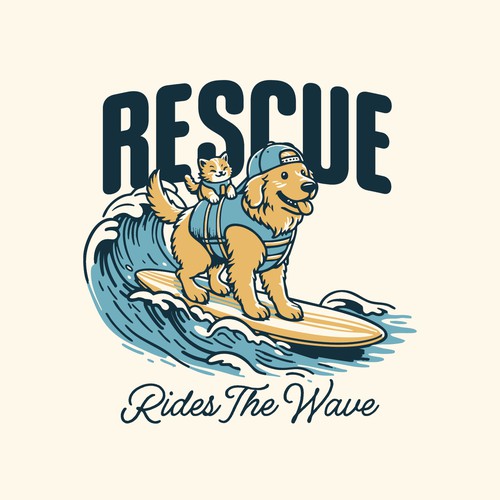 "Dog Surfing with Cat" Pet Rescue T-shirt Design Bundle