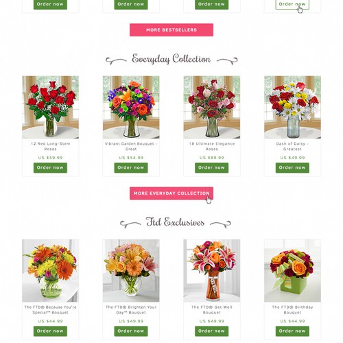 Web page design for online floral shopping and delivery service