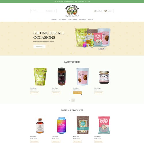 Homepage design for a Shopify food store