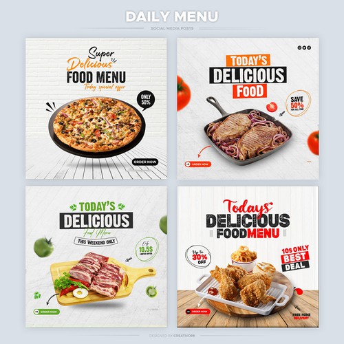 Social Media Ads for a restaurant for promoting the daily menu.