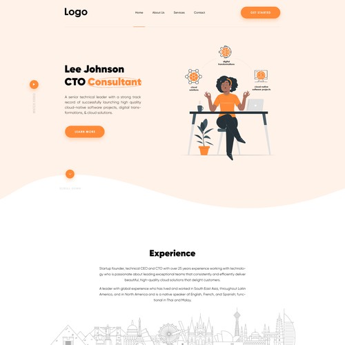Design a fun, retro-modern, 1-page website for a tech consultant