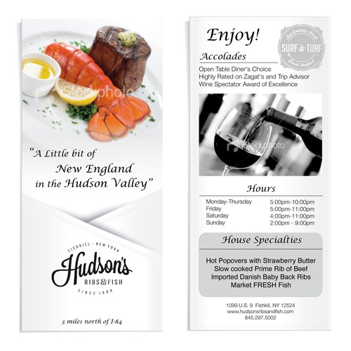 Hudson's Ribs & Fish needs a new postcard or flyer