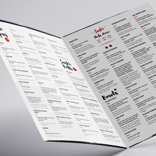 Menu for asian restaurant