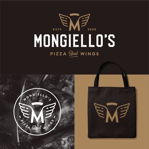 Bold logo for Mongiello's Pizza and Wings