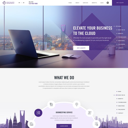 Homepage design for the cloud based financing firm in KSA