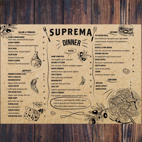 Popular NYC restaurant menu.