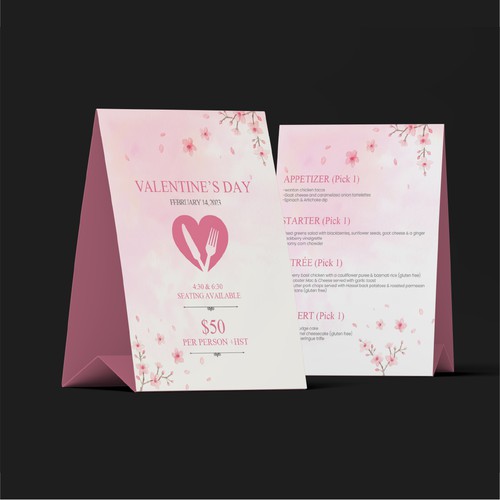 Valentine's Day event menu tabletop design