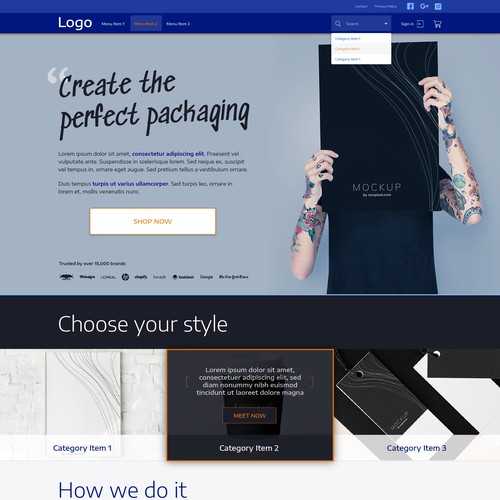 Homepage e-commerce