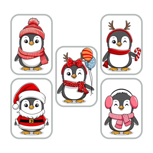 Christmas themed penguin illustration