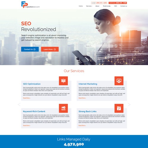 Landing page for SEO company