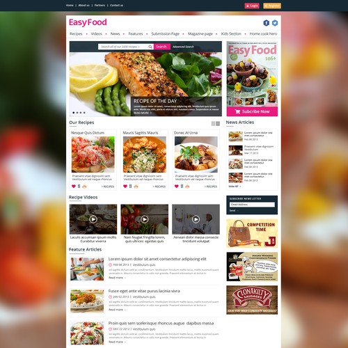 Homepage needed for a Food Website re-design