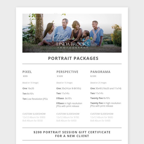 Package list for a family photographer