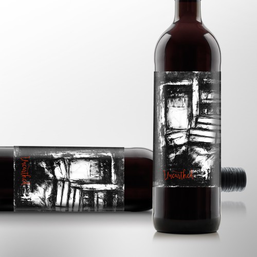 Wine label design for a high end blend named "unearthed" 