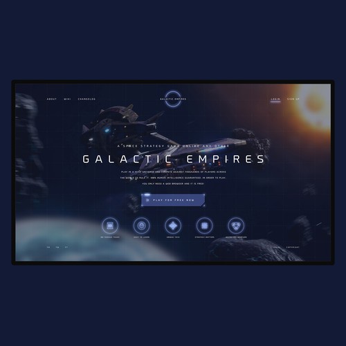 Home page design for a a space strategy game.