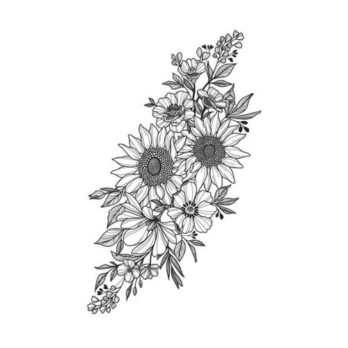 Wildflowers tattoo design, blackwork.