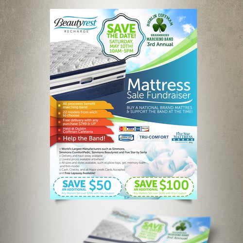 Create an exciting coupon flyer for Tru Comfort Mattress Fundraising