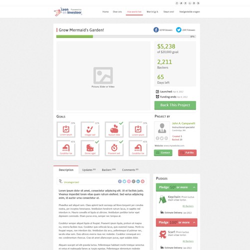 Website design for a new sports crowdfunding platform