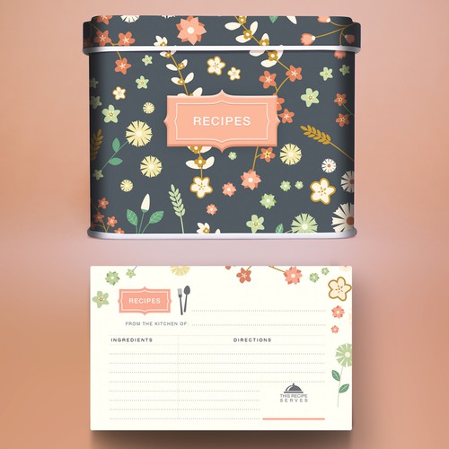 vintage design for metal recipe box and recipe cards and dividers