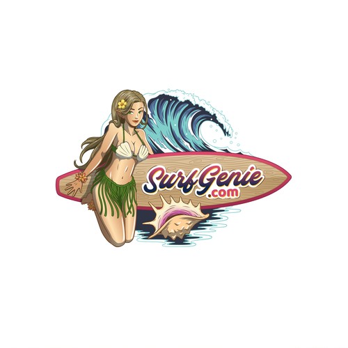 Realistic Female Genie Mascot for Surfboard Trading Marketplace